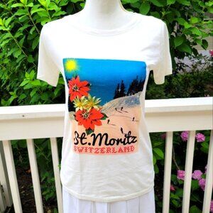 NEW J CREW Womens St. Moritz Switzerland Graphic Tee NWT M Supima Cotton